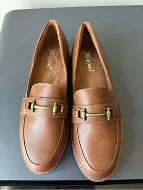 Xappeal Tan Slip-On Loafers with Gold-Tone Bit